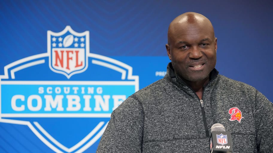 Todd Bowles speaks during the NFL combine. | Kirby Lee-Imagn Images