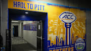 Dec 4, 2021; Charlotte, NC, USA; Pittsburgh Panthers locker room area during the ACC championship game between the Wake Forest Demon Deacons and the Pittsburgh Panthers at Bank of America Stadium. Mandatory Credit: Jim Dedmon-Imagn Images