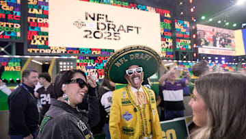Green Bay Packer fans are shown before the start of the first round of the NFL Draft Thursday, April 24, 2025 in Green Bay, Wisconsin. It is the first time the draft will be held in Green Bay, the smallest market in the National Football League.