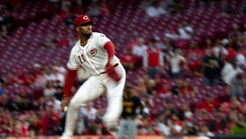 Cincinnati Reds pitcher Hunter Greene (21) pitches in the first inning between Cincinnati Reds and Pittsburg Pirates at Great American Ball Park in Cincinnati on Sept. 24, 2025.