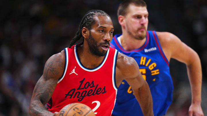 LA Clippers forward Kawhi Leonard against the Denver Nuggets during game seven of first round for the 2025 NBA Playoffs 