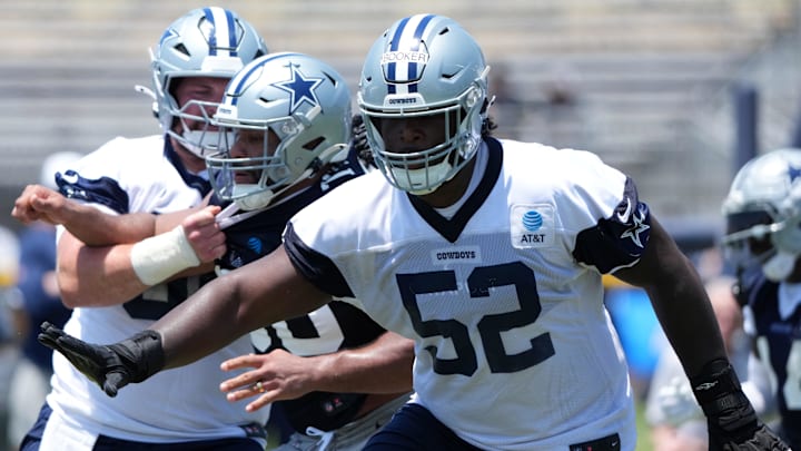Dallas Cowboys guard Tyler Booker during training camp at the River Ridge Fields.