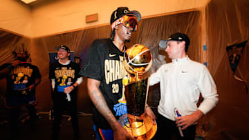 Oklahoma City Thunder forward Jalen Williams celebrates after winning the 2025 NBA Finals against the Indiana Pacers