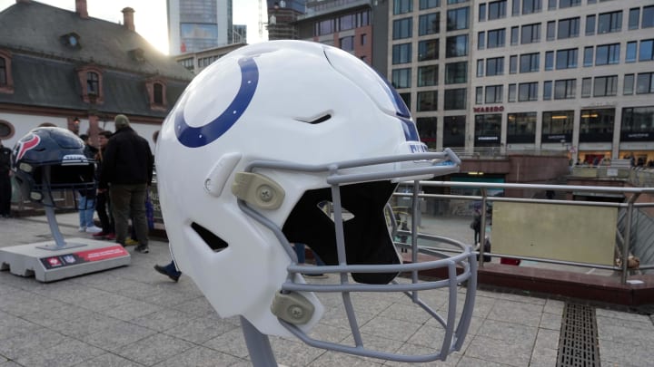 Nov 11, 2023; Frankfurt, Germany; A large Indianapolis Colts helmet at the NFL Frankfurt Experience. Mandatory Credit: Kirby Lee-USA TODAY Sports