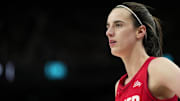 Jun 22, 2025; Las Vegas, Nevada, USA; Indiana Fever guard Caitlin Clark (22) during the second half of a WNBA basketball game against the Las Vegas Aces at T-Mobile Arena. Mandatory Credit: Lucas Peltier-Imagn Images