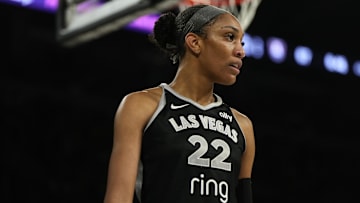 Las Vegas Aces center A'ja Wilson during the second half of a WNBA basketball game against the Atlanta Dream.