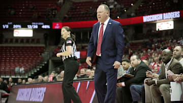 Wisconsin head coach Greg Gard is shown during the first half of their preseason game against Wis.-River Falls Wednesday, Oct. 30, 2024, at the Kohl Center in Madison, Wis.