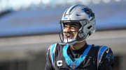 Jan 7, 2024; Charlotte, North Carolina, USA; Carolina Panthers quarterback Bryce Young (9) during pregame warm ups against the Tampa Bay Buccaneers at Bank of America Stadium. Mandatory Credit: Jim Dedmon-USA TODAY Sports