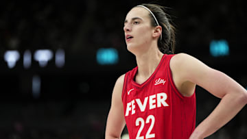 Indiana Fever guard Caitlin Clark during the second half of a WNBA basketball game against the Las Vegas Aces