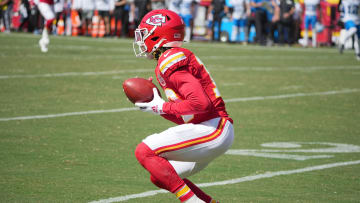 Aug 17, 2024; Kansas City, Missouri, USA; Kansas City Chiefs wide receiver Kadarius Toney (19) returns a kick against the Detroit Lions during the first half at GEHA Field at Arrowhead Stadium. Mandatory Credit: Denny Medley-USA TODAY Sports