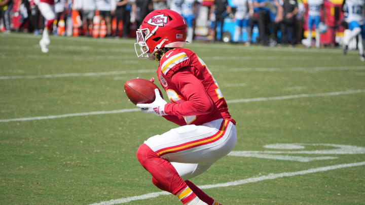 Aug 17, 2024; Kansas City, Missouri, USA; Kansas City Chiefs wide receiver Kadarius Toney (19) returns a kick against the Detroit Lions during the first half at GEHA Field at Arrowhead Stadium. Mandatory Credit: Denny Medley-USA TODAY Sports