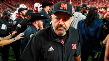 Sep 7, 2024; Lincoln, Nebraska, USA; Nebraska Cornhuskers head coach Matt Rhule walks off the field after defeating the Colorado Buffaloes at Memorial Stadium. Mandatory Credit: Dylan Widger-Imagn Images