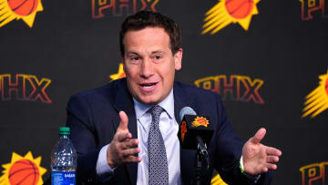 Suns owner Mat Ishbia speaks with the press during a news conference at Footprint Center in Phoenix on May 1, 2024.