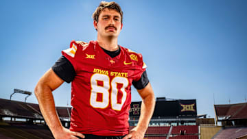 Tyler Perkins stands for a photo during Iowa State Football media day at Jack Trice Stadium in Ames, Friday, Aug. 2, 2024.