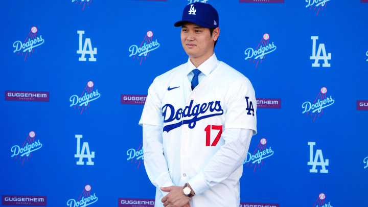 Dec 14, 2023; Los Angeles, CA, USA;  Los Angeles Dodgers player Shohei Ohtani is introduced at a