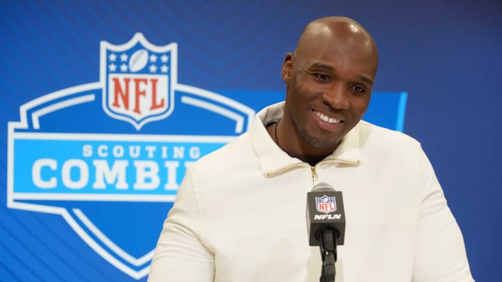 Feb 25, 2025; Indianapolis, IN, USA; Houston Texans coach DeMeco Ryans speaks during the NFL Scouting Combine at the Indiana Convention Center. Mandatory Credit: Kirby Lee-Imagn Images Feb 25, 2025; Indianapolis, IN, USA; Houston Texans coach DeMeco Ryans speaks during the NFL Scouting Combine at the Indiana Convention Center. Mandatory Credit: Kirby Lee-Imagn Images
