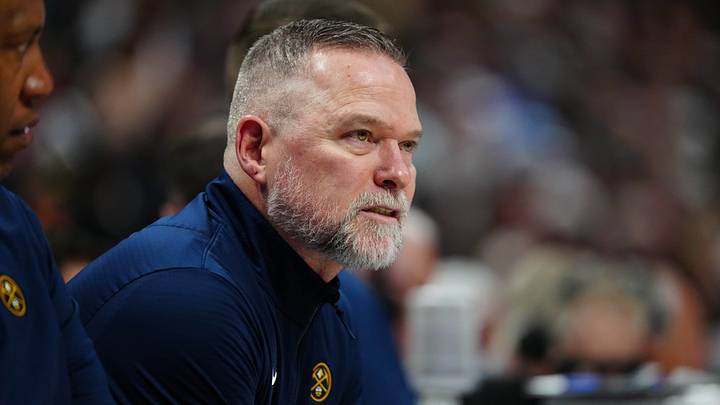 Apr 6, 2025; Denver, Colorado, USA; Denver Nuggets head coach Michael Malone during the second quarter against the Indiana Pacers at Ball Arena. Mandatory Credit: Ron Chenoy-Imagn Images
