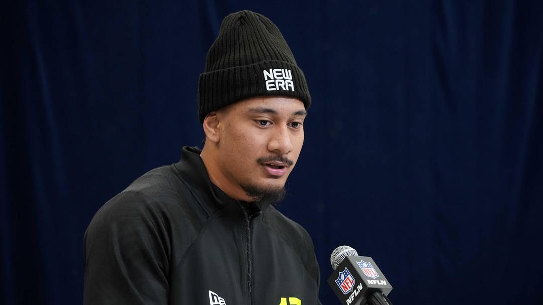 Miami linebacker Francisco Mauigoa (LB17) during the 2025 NFL Scouting Combine at the Indiana Convention Center. Miami linebacker Francisco Mauigoa (LB17) during the 2025 NFL Scouting Combine at the Indiana Convention Center.