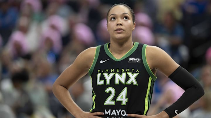Sep 11, 2025; Minneapolis, Minnesota, USA; Minnesota Lynx forward Napheesa Collier (24) during the second half against the Golden State Valkyries at Target Center. Mandatory Credit: Jesse Johnson-Imagn Images Sep 11, 2025; Minneapolis, Minnesota, USA; Minnesota Lynx forward Napheesa Collier (24) during the second half against the Golden State Valkyries at Target Center. Mandatory Credit: Jesse Johnson-Imagn Images