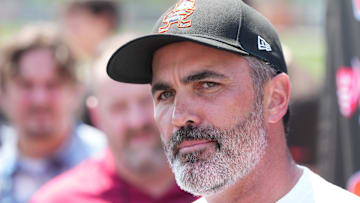 Aug 4, 2024; Cleveland Browns head coach Kevin Stefanski meets with the media before practice at the Browns training facility in Berea, Ohio. Mandatory Credit: Bob Donnan-Imagn Images