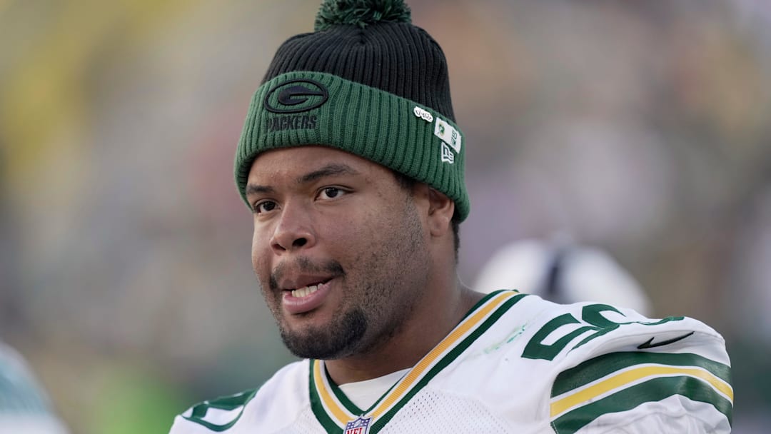 Green Bay Packers offensive tackle Zach Tom (50) is shown during the fourth quarter of their preseason game Saturday, August 23, 2025 at Lambeau Field in Green Bay, Wisconsin. The Green Bay Packers beat the Seattle Seahawks 20-7.