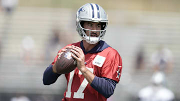 Dallas Cowboys quarterback Ben Dinucci (17) throws the ball during training camp at the River Ridge Fields.