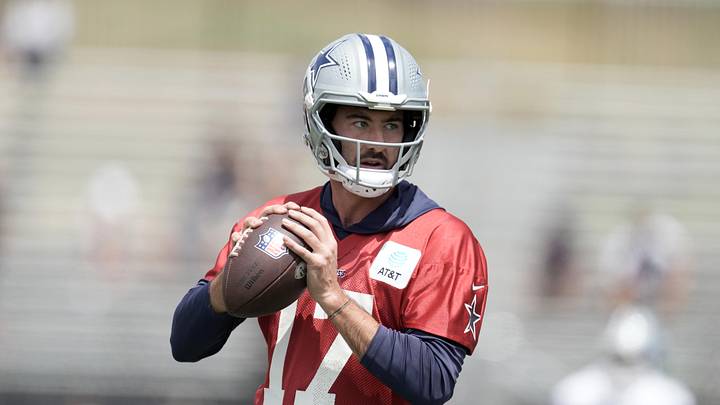 Dallas Cowboys quarterback Ben Dinucci (17) throws the ball during training camp at the River Ridge Fields.