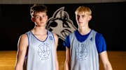 Waukee Northwest’s Landon Davis (13) and Colin Rice (4) stand for a portrait on Nov. 24, 2025, at Waukee Northwest High School.