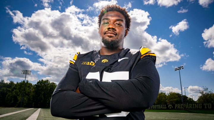 Defensive End Deontae Craig stands for a photo during Iowa football media day in Iowa City, Friday, Aug. 9, 2024.