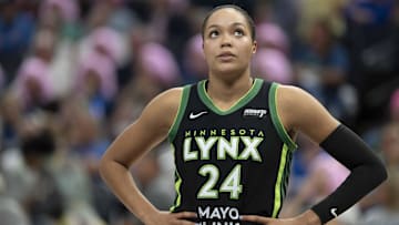 Sep 11, 2025; Minneapolis, Minnesota, USA; Minnesota Lynx forward Napheesa Collier (24) during the second half against the Golden State Valkyries at Target Center. Mandatory Credit: Jesse Johnson-Imagn Images