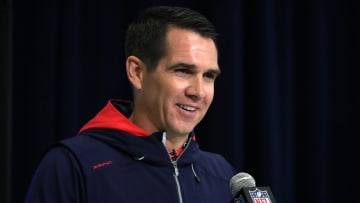 Feb 27, 2024; Indianapolis, IN, USA; New York Giants general manager Joe Schoen speaks during a press conference during the NFL Scouting Combine at Indiana Convention Center. Mandatory Credit: Kirby Lee-USA TODAY Sports