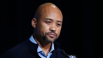 Mar 1, 2022; Indianapolis, IN, USA; Atlanta Falcons general manager Terry Fontenot during the NFL Combine at the Indiana Convention Center. Mandatory Credit: Kirby Lee-Imagn Images