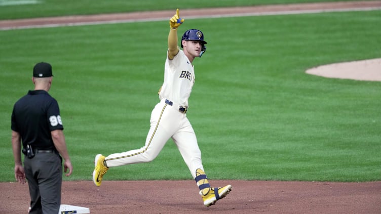 Milwaukee Brewers third baseman Joey Ortiz (3) round second base after his solo home run during the fifth inning of their game against the Texas Rangers Tuesday, June 25, 2024 at American Family Field in Milwaukee, Wisconsin.