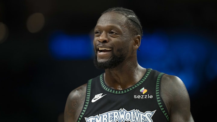 Oct 29, 2025; Minneapolis, Minnesota, USA; Minnesota Timberwolves forward Julius Randle (30) looks on against the Los Angeles Lakers in the first half at Target Center. Mandatory Credit: Jesse Johnson-Imagn Images