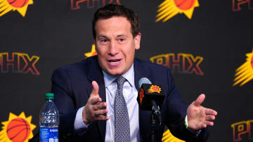 Suns owner Mat Ishbia speaks with the press during a news conference at Footprint Center in Phoenix on May 1, 2024.