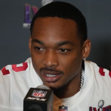 Feb 6, 2024; Las Vegas, NV, USA; San Francisco 49ers cornerback Deommodore Lenoir (2) during a press conference before Super Bowl LVIII at the Hilton Lake Las Vegas Resort. Mandatory Credit: Kirby Lee-USA TODAY Sports