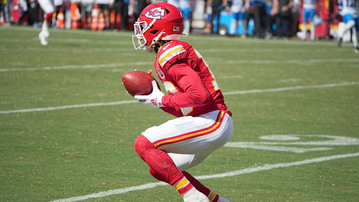 Aug 17, 2024; Kansas City, Missouri, USA; Kansas City Chiefs wide receiver Kadarius Toney (19) returns a kick against the Detroit Lions during the first half at GEHA Field at Arrowhead Stadium.