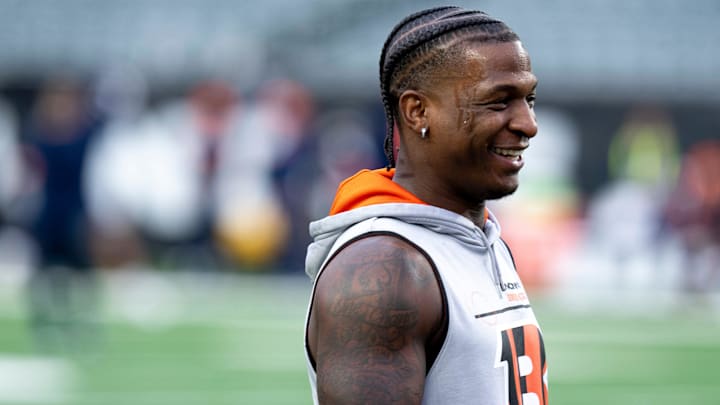 Cincinnati Bengals cornerback Mike Hilton warms up before the NFL game against the Denver Broncos. Cincinnati Bengals cornerback Mike Hilton warms up before the NFL game against the Denver Broncos.