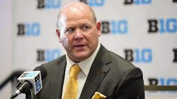 Purdue head coach Barry Odom speaks to the media during the Big Ten NCAA college football media days at Mandalay Bay Resort. Mandatory Credit: Lucas Peltier-Imagn Images