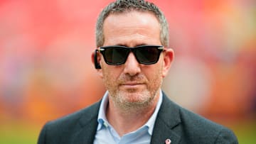 Sep 14, 2025; Kansas City, Missouri, USA; Philadelphia Eagles general manager Howie Roseman looks on before the game between the Kansas City Chiefs and the Philadelphia Eagles at GEHA Field at Arrowhead Stadium.