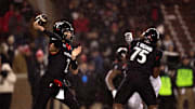 Nov 30, 2024; Cincinnati, Ohio, USA; Cincinnati Bearcats quarterback Brendan Sorsby (2) throws a pass against the TCU Horned Frogs in the third quarter at Nippert Stadium. Mandatory Credit: Albert Cesare/USA TODAY Network via Imagn Images