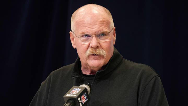 Feb 25, 2025; Indianapolis, IN, USA; Kansas City Chiefs oach Andy Reid speaks during the NFL Scouting Combine at the Indiana Convention Center. Mandatory Credit: Kirby Lee-Imagn Images