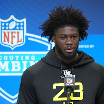 Feb 26, 2025; Indianapolis, IN, USA; Georgia linebacker Jalon Walker (LB28) during the 2025 NFL Scouting Combine at the Indiana Convention Center. Mandatory Credit: Kirby Lee-Imagn Images