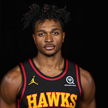 Sep 23, 2022; Atlanta, GA, USA; Atlanta Hawks guard  (25) poses for a photo during Hawks media day. Mandatory Credit: Dale Zanine-Imagn Images