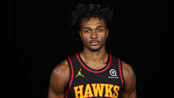 Sep 23, 2022; Atlanta, GA, USA; Atlanta Hawks guard  (25) poses for a photo during Hawks media day. Mandatory Credit: Dale Zanine-Imagn Images