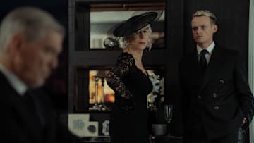 Helen Mirren as Maeve Harrigan and Anson Boon as Eddie Harrigan in episode 5 of MobLand. Photo Credit: Luke Varley/Paramount+