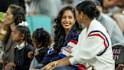 Vanessa Bryant and her family watch a women's basketball semifinal game during the Paris 2024 Olympic Summer Games at Accor Arena.