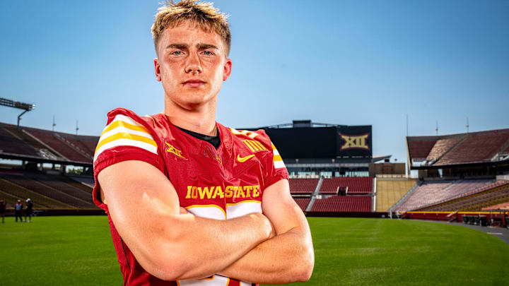 Kyle Konrardy stands for a photo during Iowa State Football media day at Jack Trice Stadium in Ames, Friday, Aug. 2, 2024.