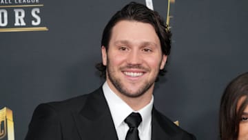 Feb 6, 2025; New Orleans, LA, USA; Josh Allen on the red carpet before Super Bowl LIX NFL Honors at Saenger Theatre. Mandatory Credit: Kirby Lee-Imagn Images
