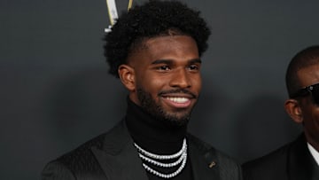 Feb 6, 2025; New Orleans, LA, USA;  Shedeur Sanders on the red carpet before Super Bowl LIX NFL Honors at Saenger Theatre. Mandatory Credit: Kirby Lee-Imagn Images
